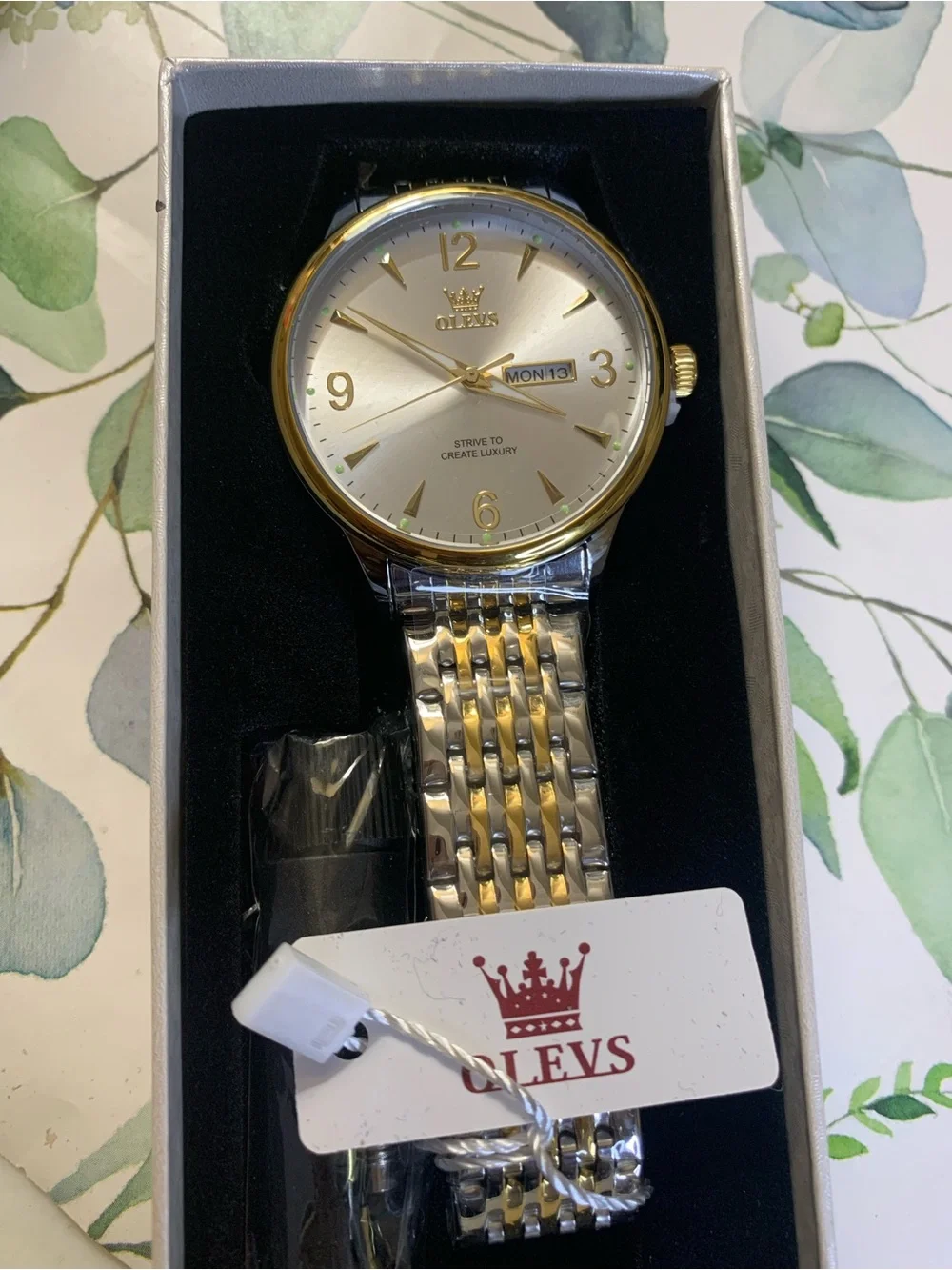OLEVS Two-Tone Silver and Gold Men’s Dress Watch - Day/Date